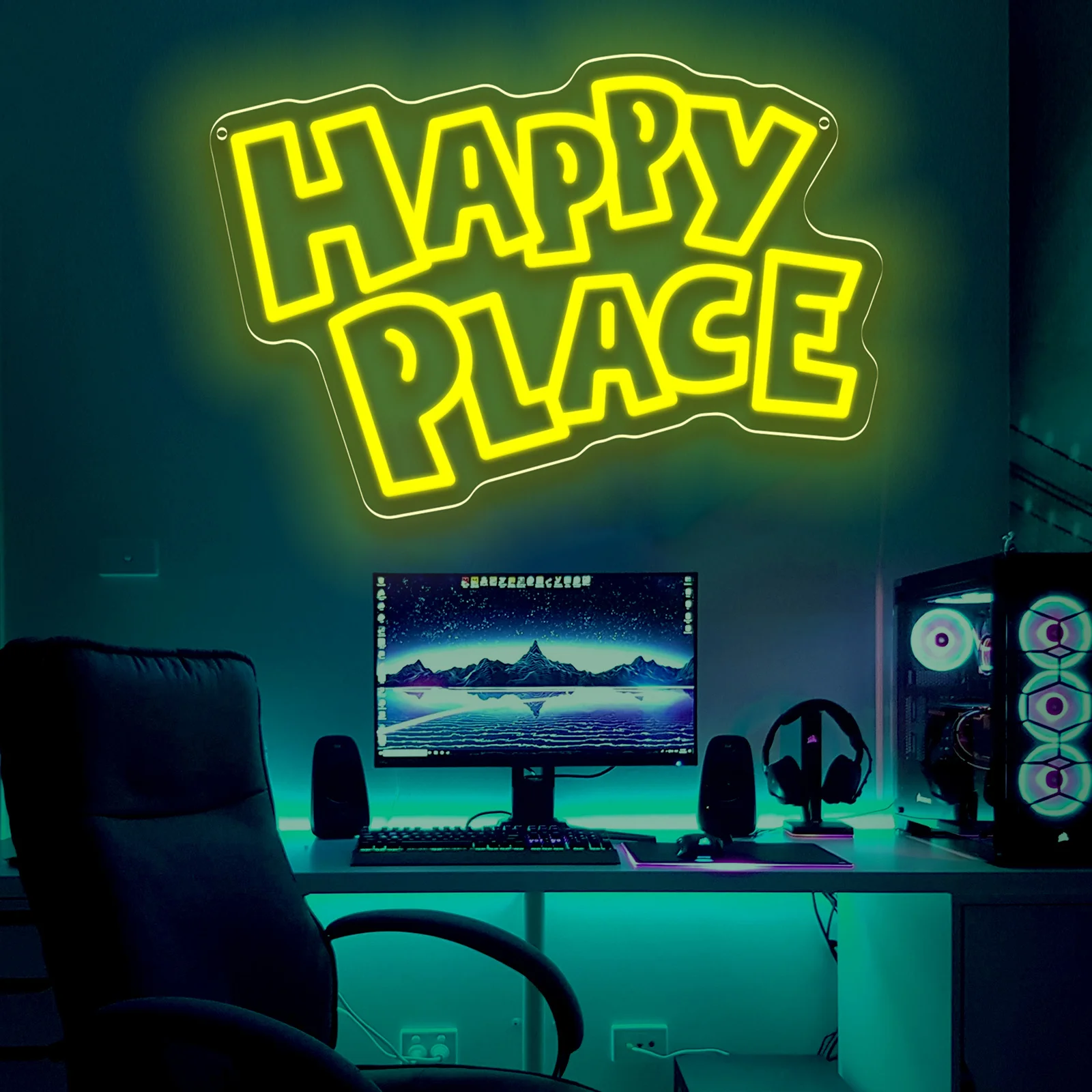 HAPPY PLACE Insegna al neon USB dimmerabile LED Insegna al neon per camera da letto Soggiorno Club Bar Man Cave Regali per feste Decorazione da parete
