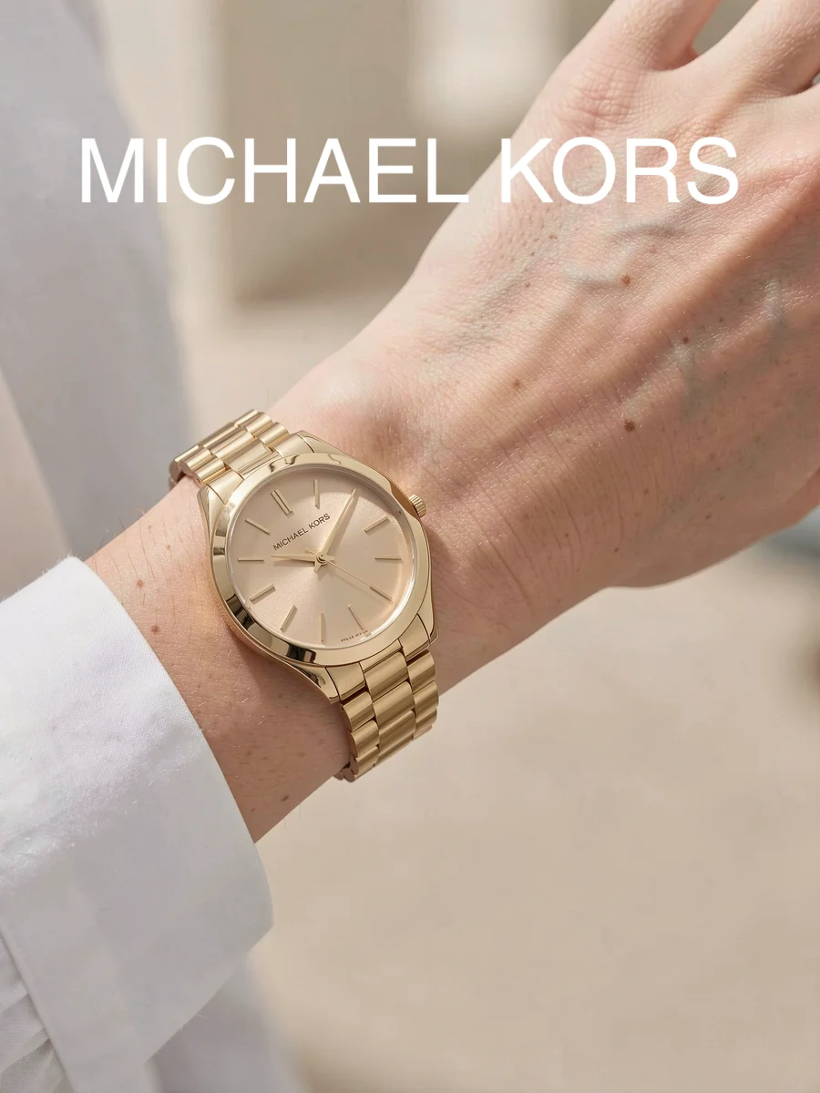 Michael Kors Ladies Watch Round Cream Dial Gold Stainless Steel Quartz Wristwatch for Daily Shopping Birthday Gift Women