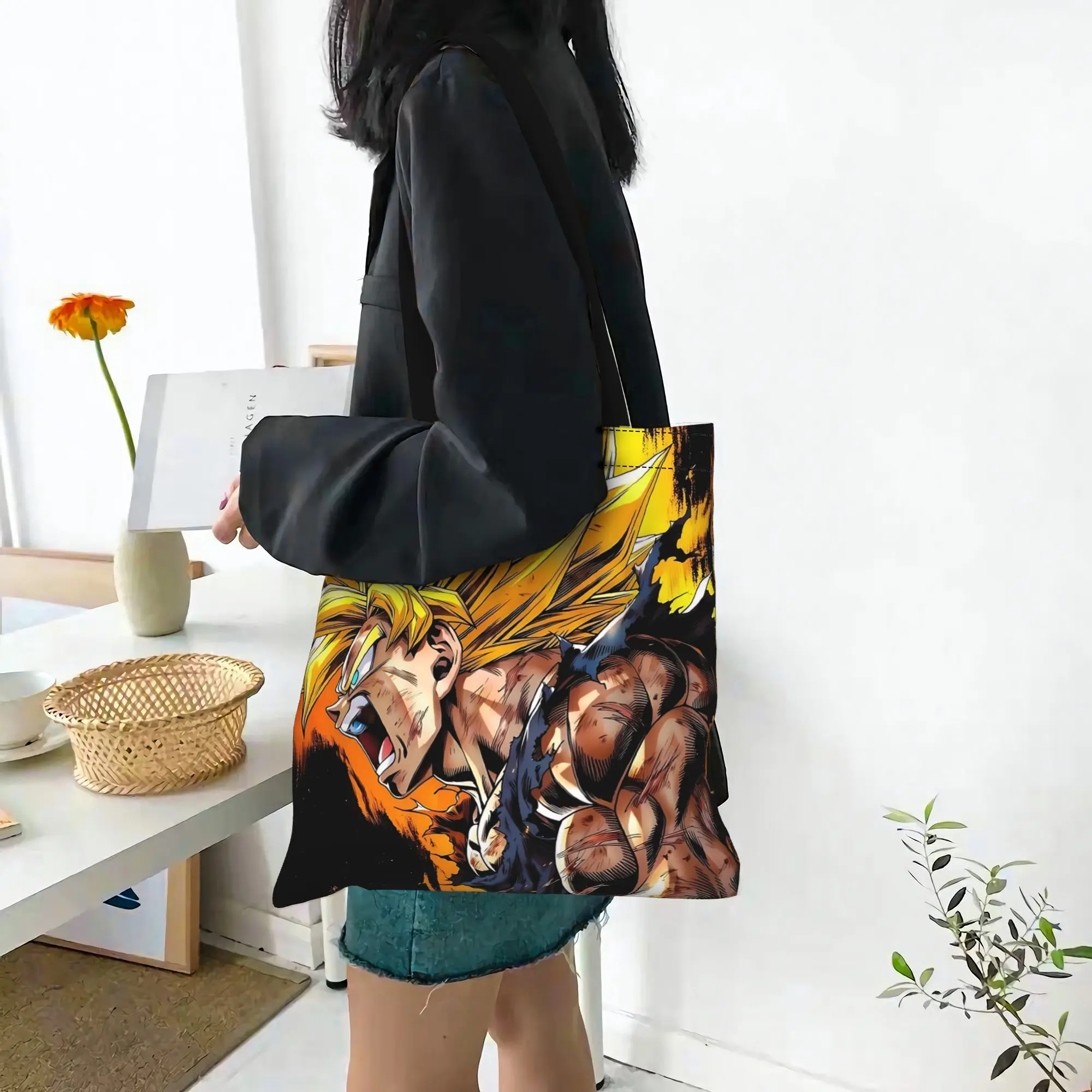 Customized Dragon Ball theme Goku  Women's Bag Campus Handbag Large Capacity  Canvas Tote Bag Foldable Chic Pattern