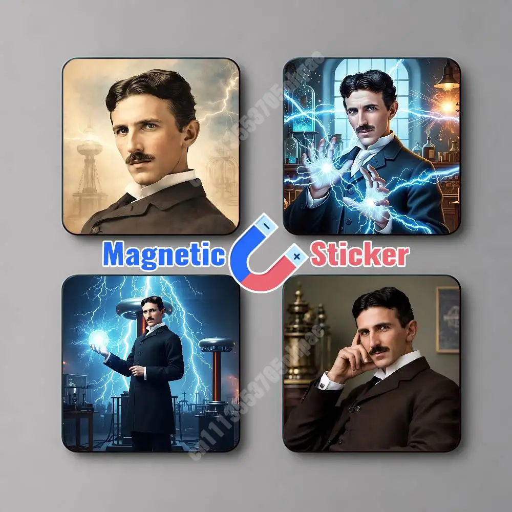 Scientist Nikola Tesla Electricity Magnetic Sticker Reflective Fridge Decal for Metal Surfaces Magnet Sign