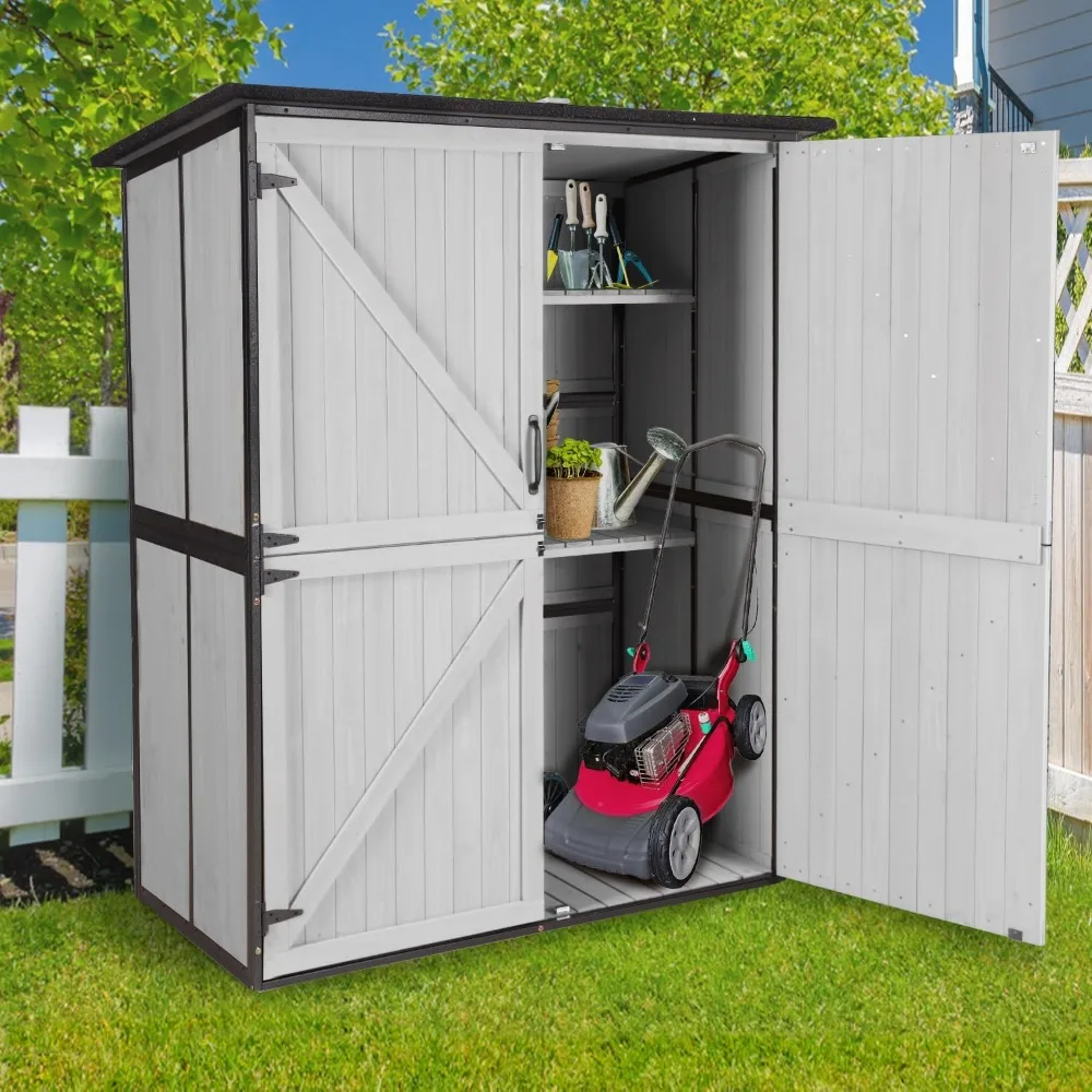 

Outdoor Storage Cabinet with Adjustable Shelves, Large Metal Frame Garden Shed for Bike & Tool Storage, Lockable Waterproof Vert