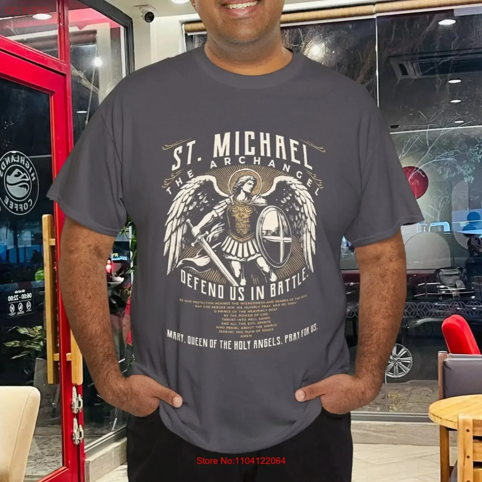 Saint Michael the Archangel Prayer Catholic Christian Pastor T Shirt vintage Washed Stylish Stretched Slightly graphic Casual