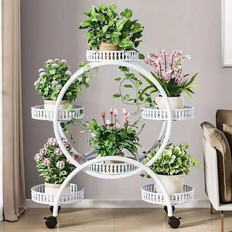 Flower Rack, Indoor Storage Rack, Wrought Iron Multi-layer Wheeled Floor-standing Pohos Flower Pot Rack,Home Living Room Balcony
