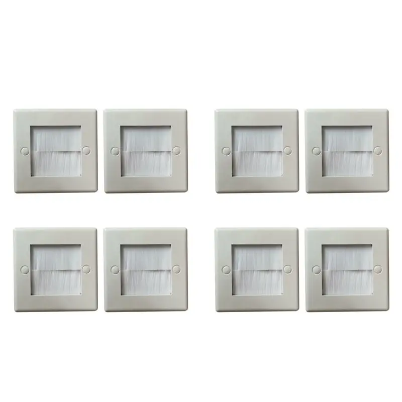 

A84X-8Pcs Flush Brush Wall Plate Brush Single 1 Gang Wall Outlet Cable Entry Plate Tidy Mount Face Plate Wall Plate White