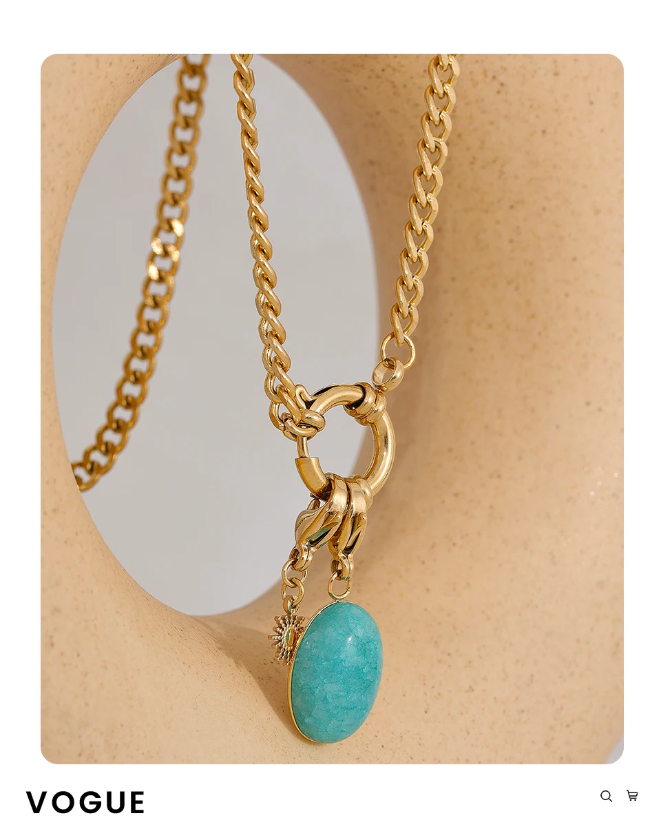 Yhpup Edelstahl Blauer Naturstein Sternkette Kragen Halskette Wasserdichter Schmuck Zarter Charm Collier für Frauen – Detail 8