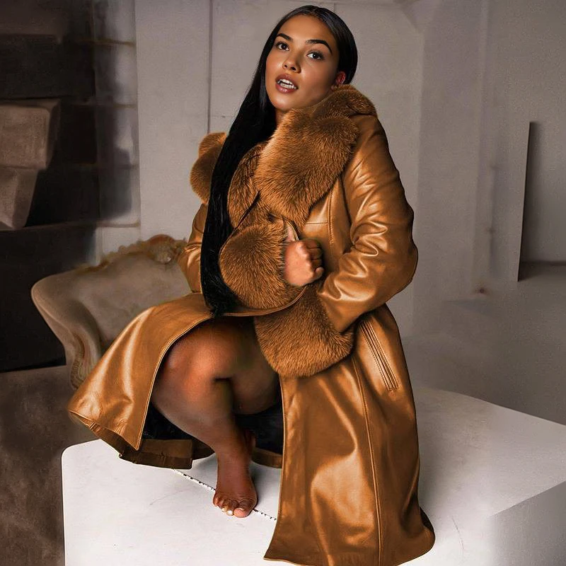 レディースレザージャケット ファーカラー 冬 ファッション ラペル 長袖 PU ジッパー 大きいサイズ カジュアル レディースジャケット カジュアル スリム ロング