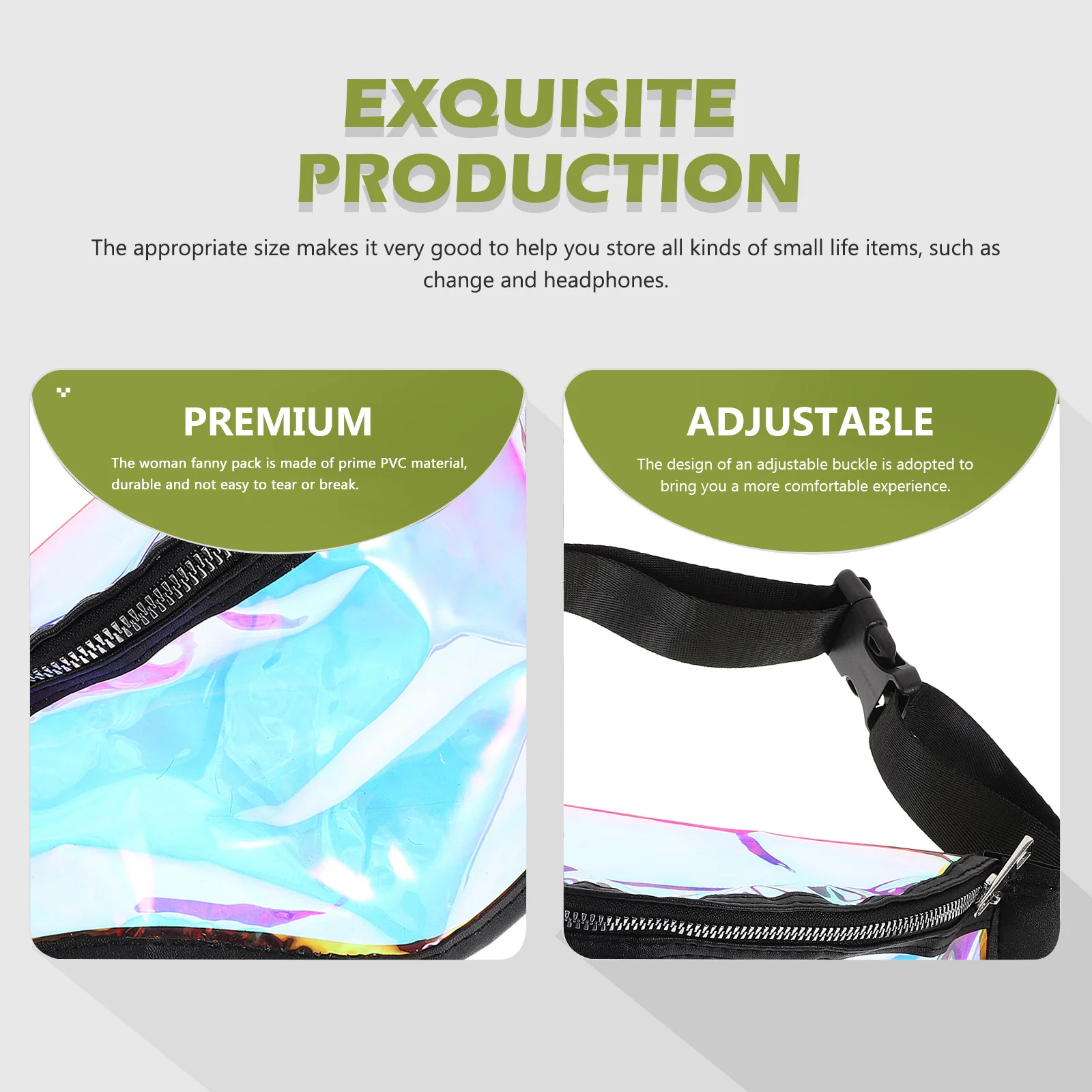 Waterproof Fanny Pack PVC Material Women Waist Bag Adjustable Strap Small Fashion Belt Bag Outdoor Running Travel Waist Pack