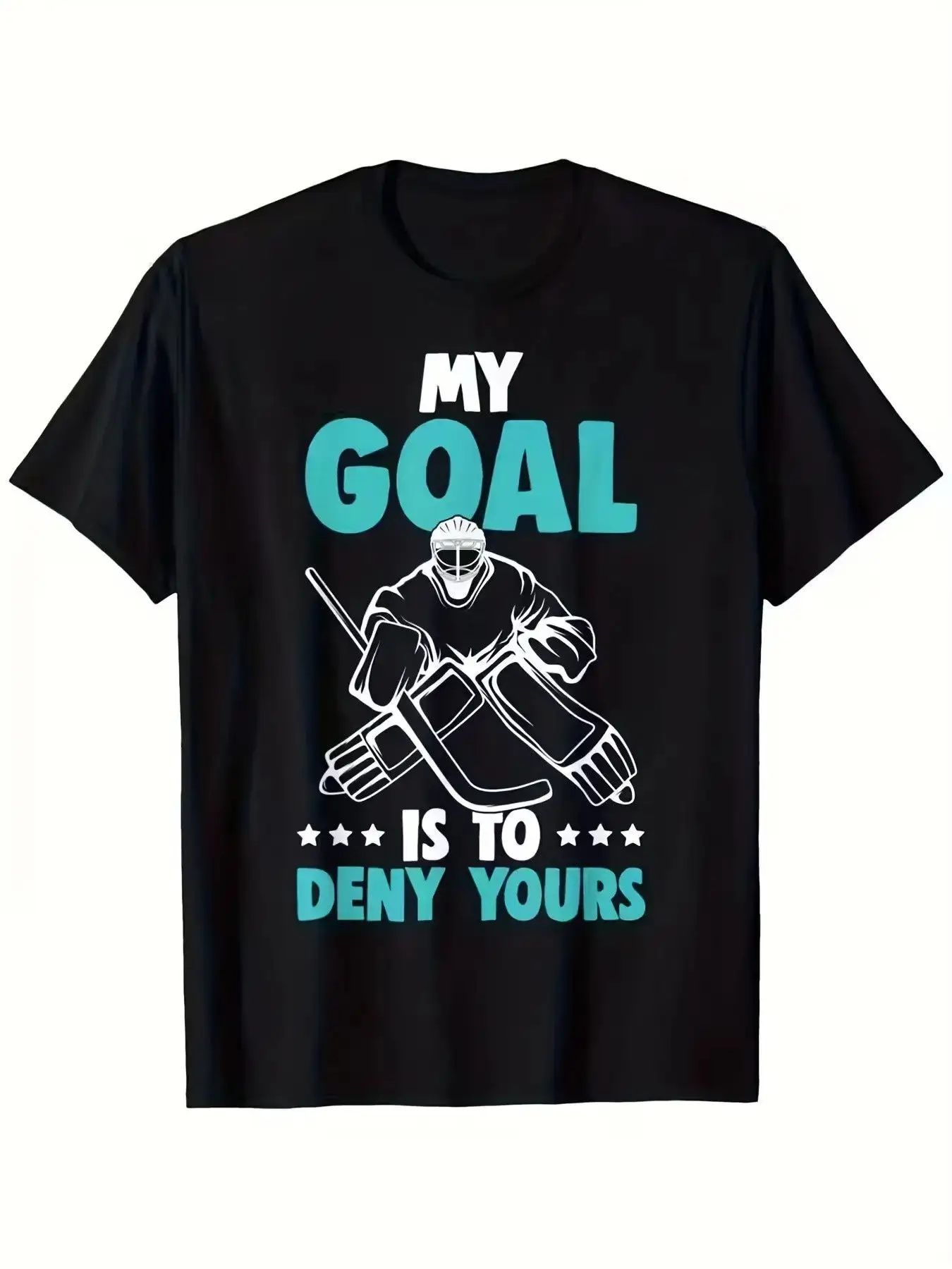 My Goal is To Deny Yours Hockey Goalie Graphic T-Shirt for Boys - Stylish Black Tee with Turquoise and White Design, Perfect for Young Sports Enthusiasts and Hockey Fans - Ideal for Casual Wear and Team Events