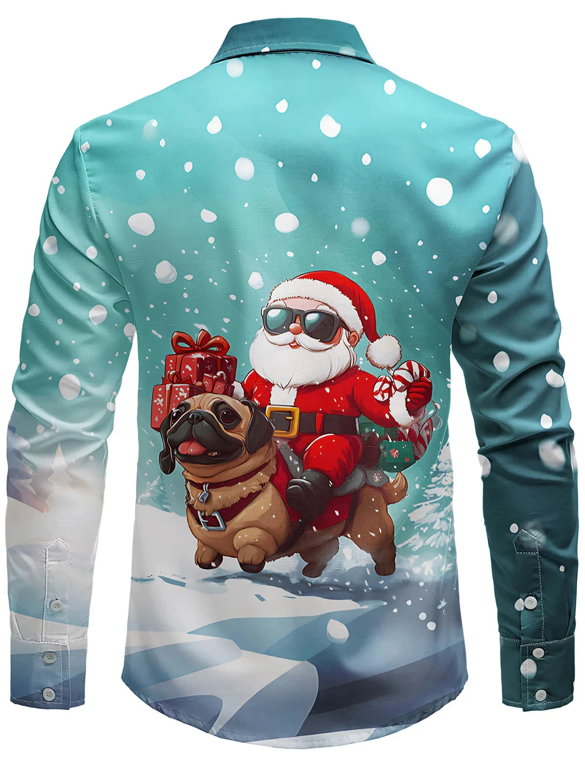 قميص رجالي لمحبي الحيوانات الأليفة لعيد الميلاد بتصميم سانتا والكلب، بأكمام طويلة لحفلات العطلات الاحتفالية