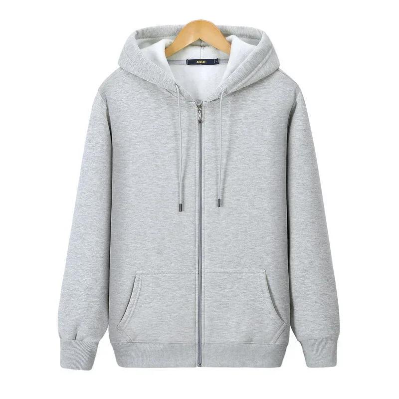 New Men\'s Sweater Autumn And Winter Fleece Thickened Hooded Solid Color Casual Sports Zipper Cardigan Top Men\'s Fleece Hoodie