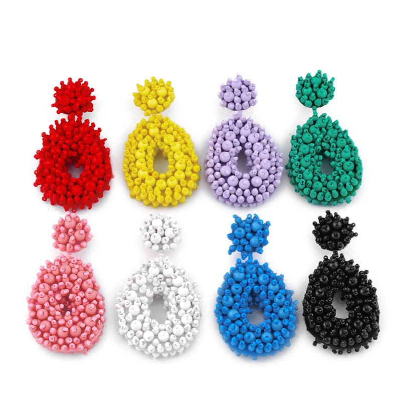 FLOLA  Bohemia Drop Beads Earrings Woman Statement Handmade Beaded Earrings Dangle Bohemian Jewelry Big Pendientes ersp67