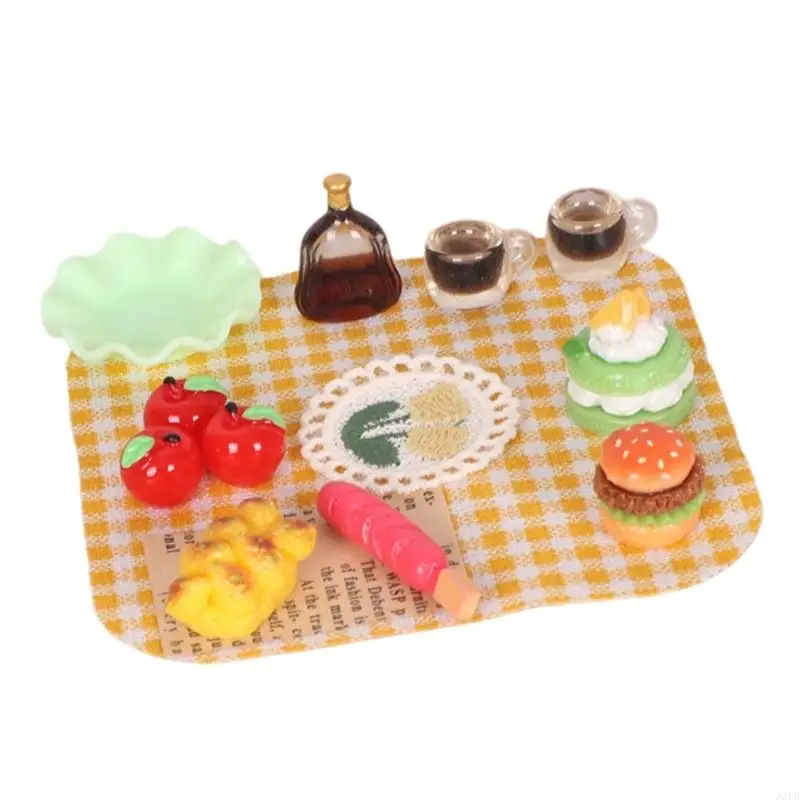 Miniatur-Picknick-Mahlzeit-Lebensmittelmodell-Figurenset Maßstab 1:12 für Puppenhaus mit realistischen und Utensilien – Detail 3