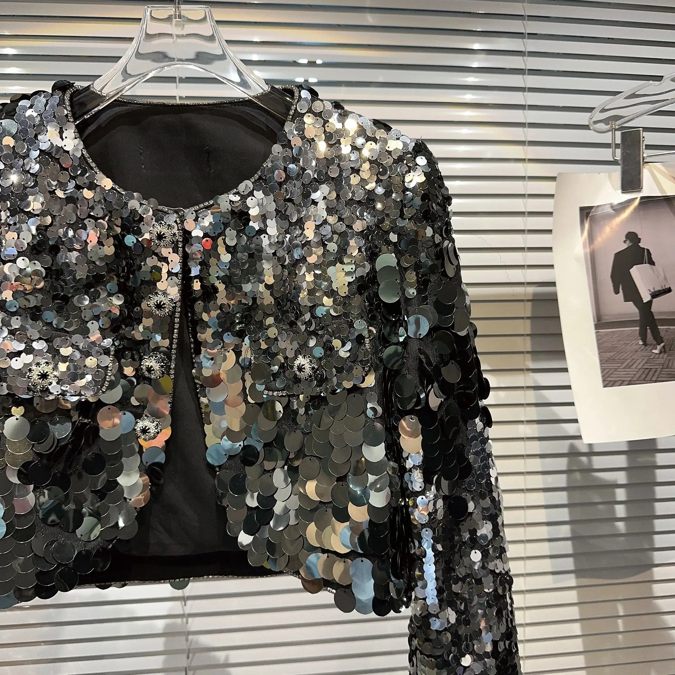 Inig paillettes adient lourd oulder Pad ort Jaet Street Sle automne nouveauté Faionable haut vêtements pour femmes