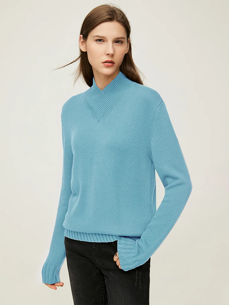 Amii Minimalism Winter Sweater For Women Elegant Stand Collar Loose Knitted Tops Office Lady Cashmere Sweaters Pullover 12120328