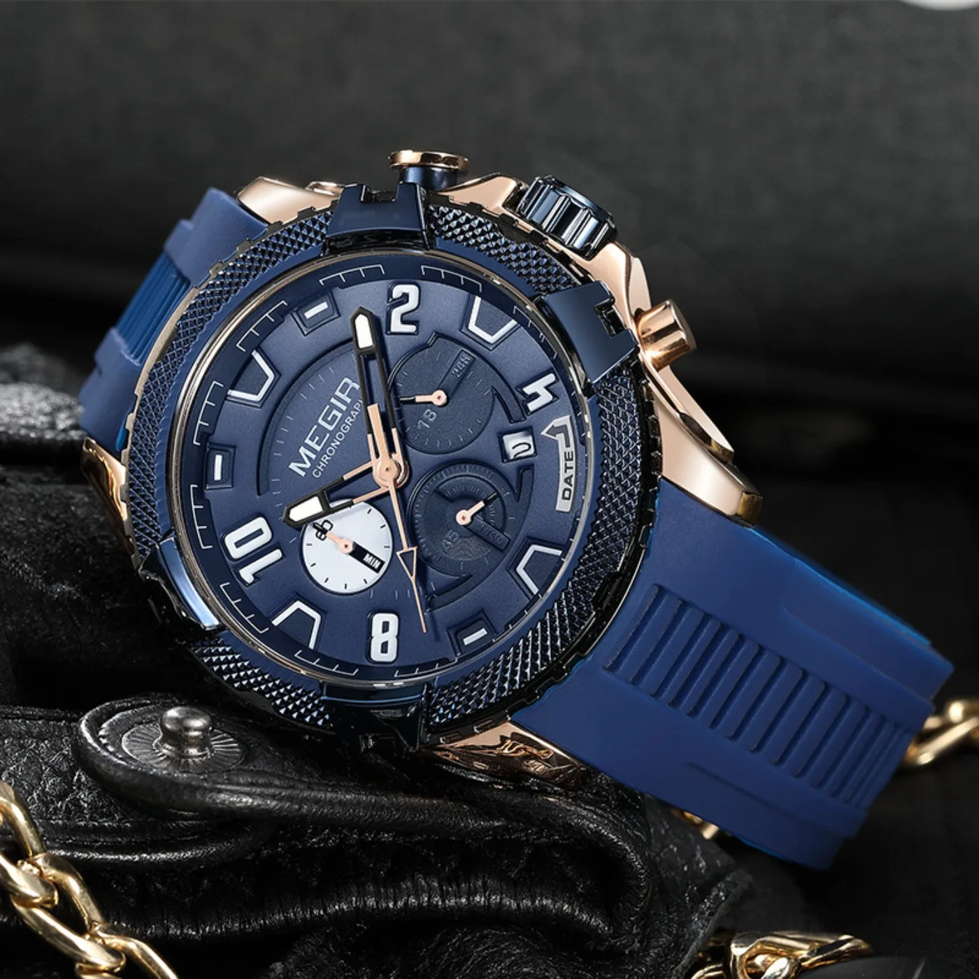 MEGIR 48MM Dial Chronograph Men's Quartz Watches Waterproof Luminous Sport Casual Wristwatch with 24-hour Auto Date Gift for Man view 4