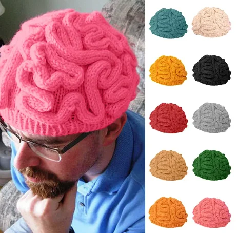 Funny hat brain elastic hat fashionable funny Halloween party hand-knitted brim personalized brain hat pullover warm hat cool