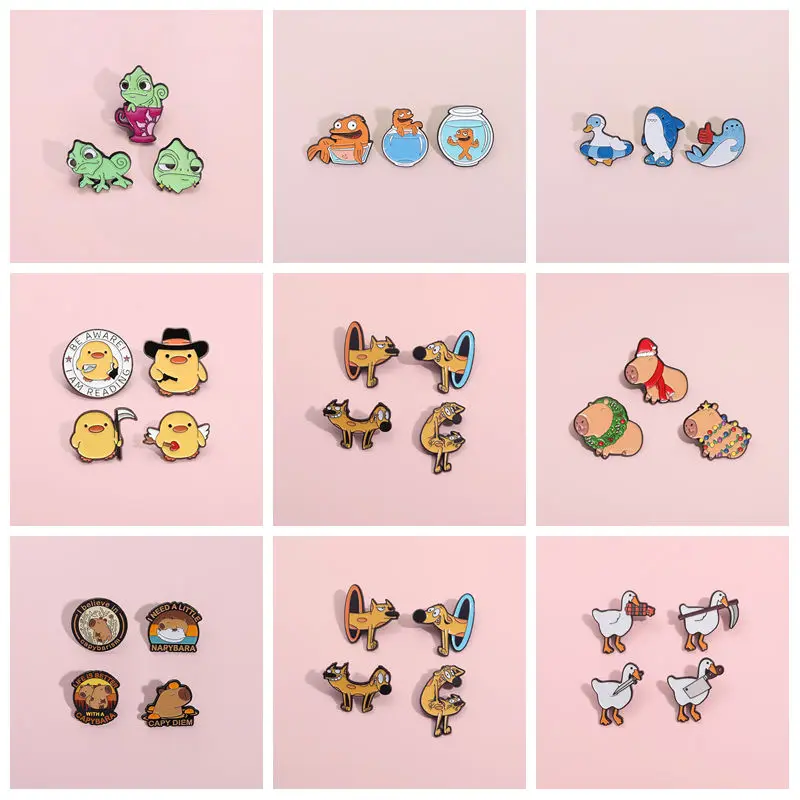 Cute Animal Quotes Enamel Pins Ocean Creatures Goldfish Capybara Brooch Lapel Badges Wholesale Jewelry Gift For Fans Friend ﻿