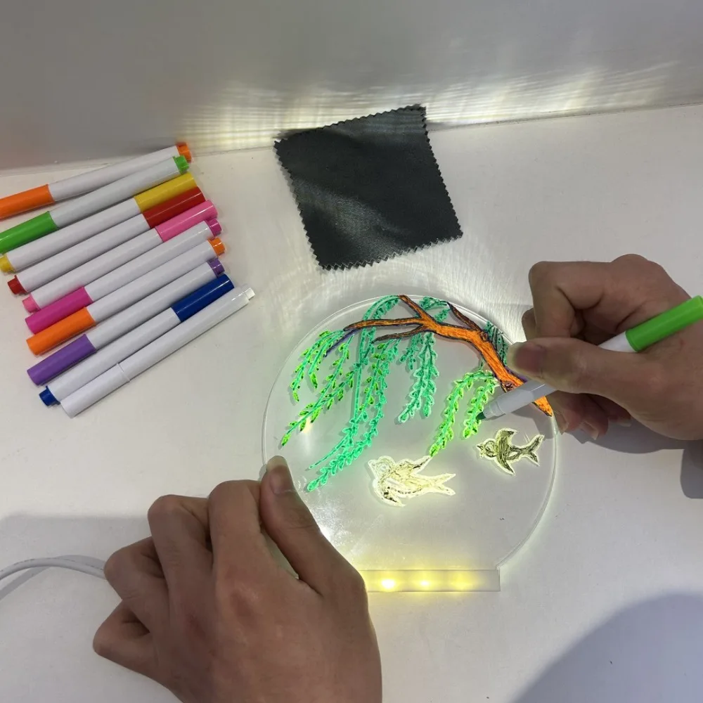 Adjustable Stand LED Writing Board Colored Pens Wiping Cloth Luminous Drawing Board Colored Graffiti Acrylic