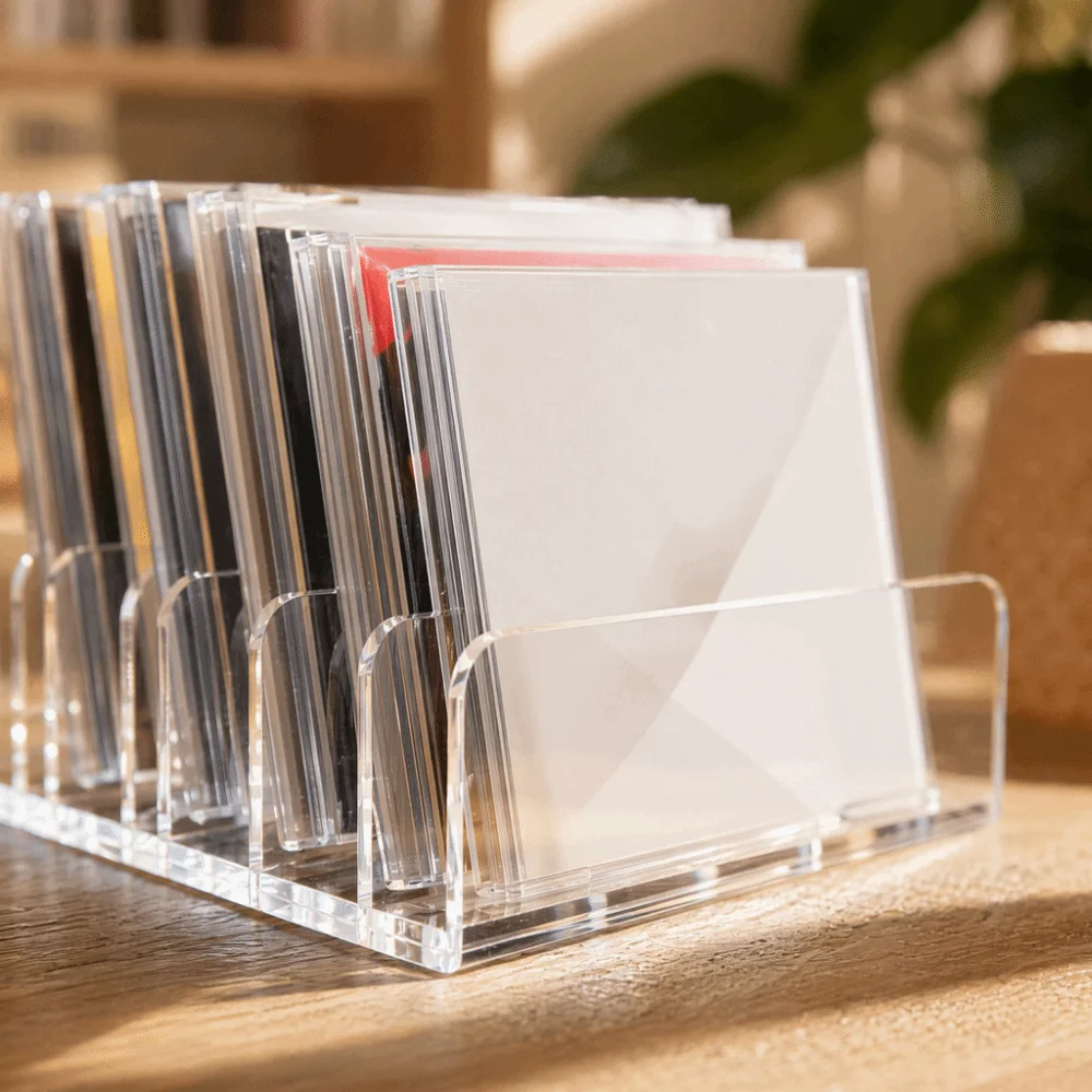 Multi-Slot Design CD Display Shelf 7 Grids Transparent CD Disc Organizer Box Universal Acrylic Vinyl Record Album Bracket