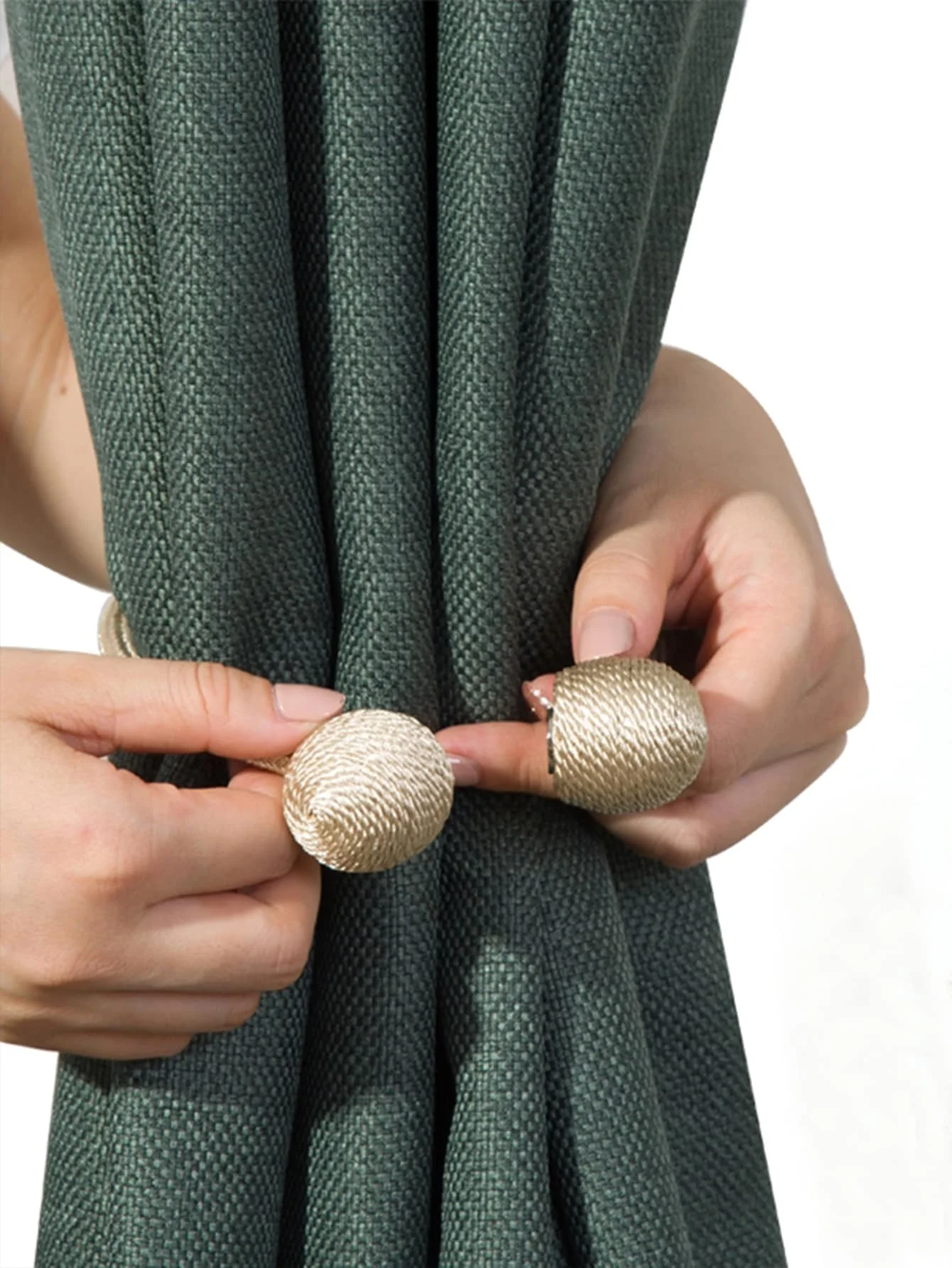 Khaki colored curtain straps, magnetic straps suitable for fixing and binding curtains in living rooms and bedrooms