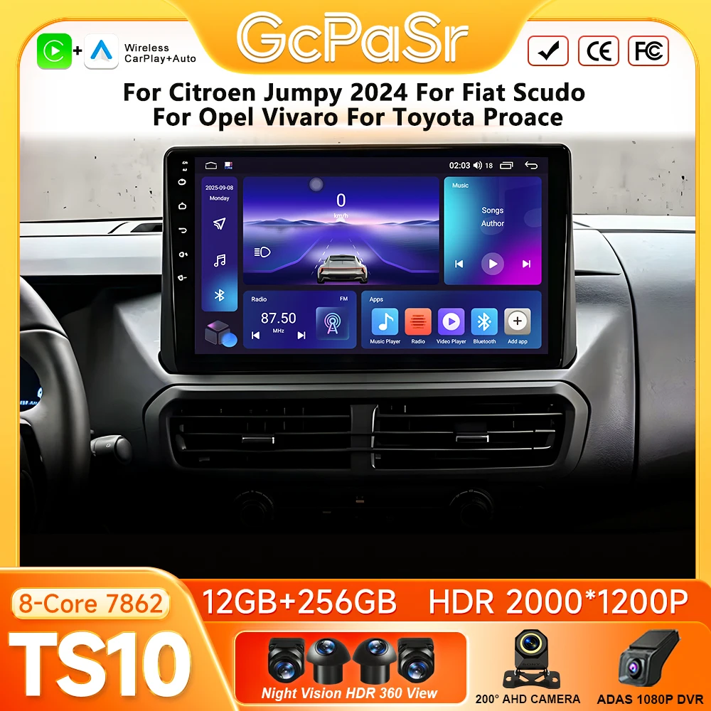 For Citroen Jumpy 2024 For Fiat Scudo For Opel Vivaro For Toyota Proace Car Radio Carplay GPS Android Auto Android 16 No 2din BT