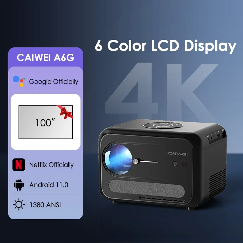 

4K UHD Google Portable Projector Netflix Official Licence Android 11 Projectors 5G WiFi Video Dolby Smart Home Theater 1380 ANSI