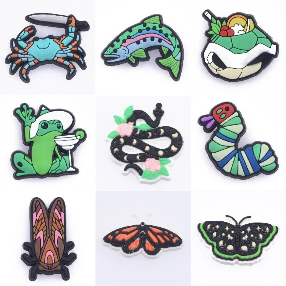 

Horror Animals Insect Fish Snake Shoe Charms Cute Cat Panda Dog Frog Unicorn Shoe Decorations Colorful Butterfly Clog Charms