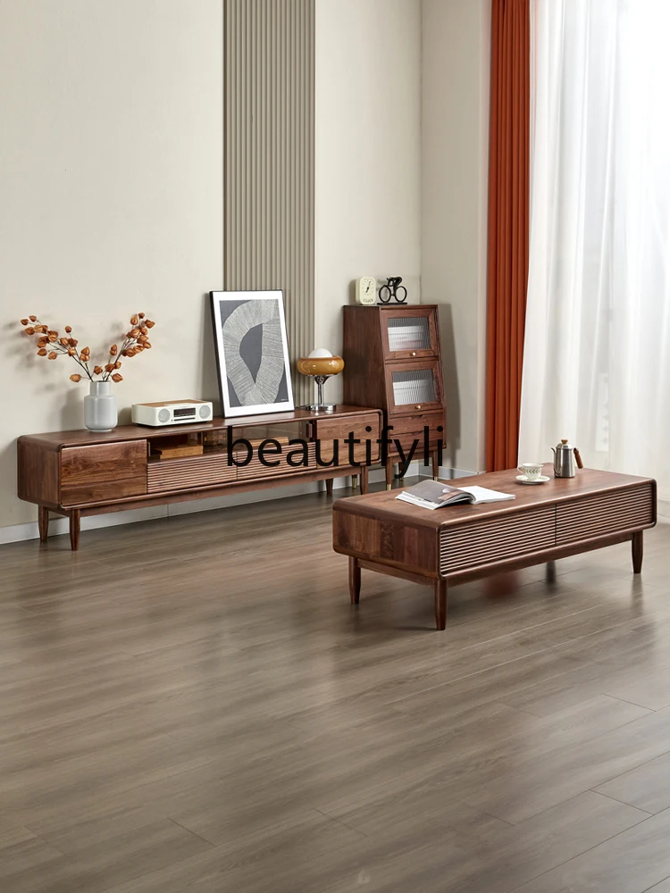 

North American black walnut Japanese solid wood TV cabinet log living room cabinet simple log
