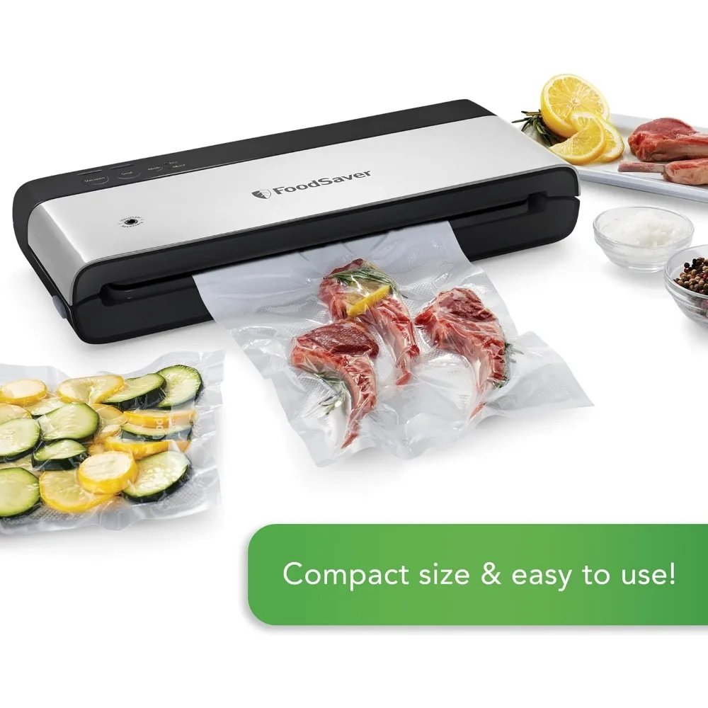 

FoodSaver Vacuum Sealing Machine | PowerVac Compact Vacuum Sealer | Vertical Storage | Stainless Steel & Black | VS0150