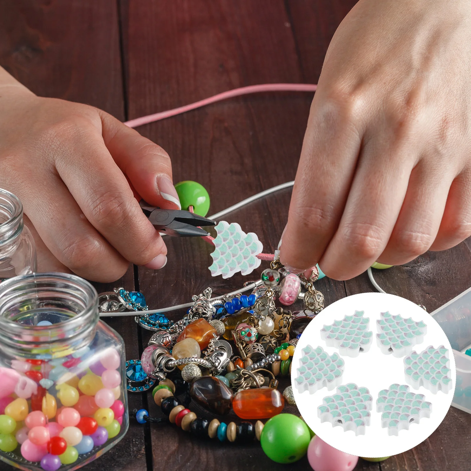 

100pcs Fish Scale Wooden Beads Natural Wood Grain For Diy Jewelry Bracelet Necklace Wreath Party Decoration Craft Projects