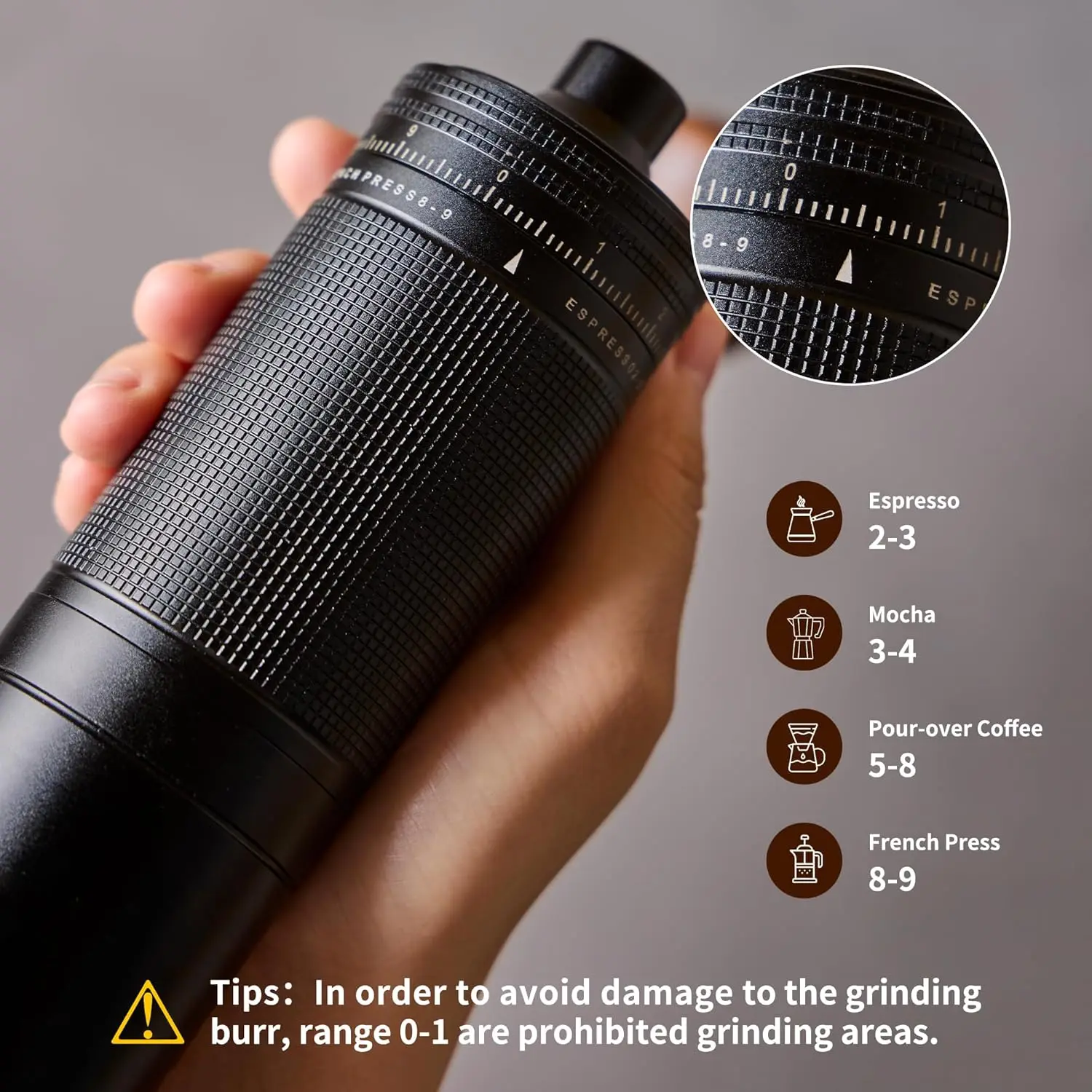 Manual Coffee Grinder with 7 Star Stainless Steel Burr, Hand Coffee Grinder for French Press, Mocha, Espresso