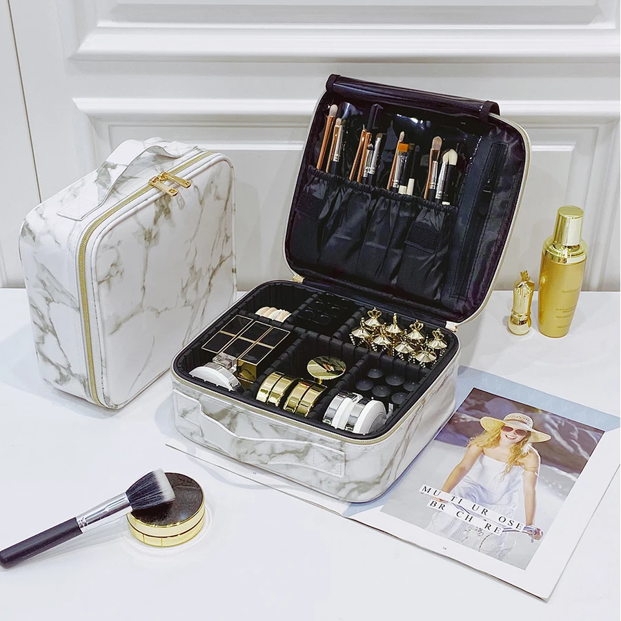 Marble Waterproof PU Cosmetic Storage Bag Professional Makeup Handbag Travel Makeup Desktop Organizer Toiletry Makeup Bag