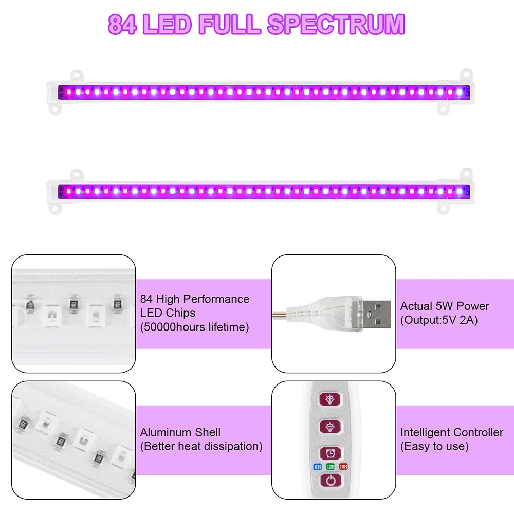 LED Grow Light USB LEDs 30/50cm LED Grow Tube 1-4pcs with Auto On/Off Timer Dimmable Phyto Lamp Full Spectrum for indoor Plants