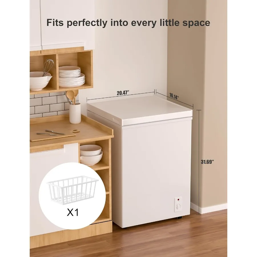 Bodacious Ultra Quiet Deep Freezer - 5.0 Cu Ft Compact Chest Freezer with Fast Freeze Performance and Low Power Consumption Per