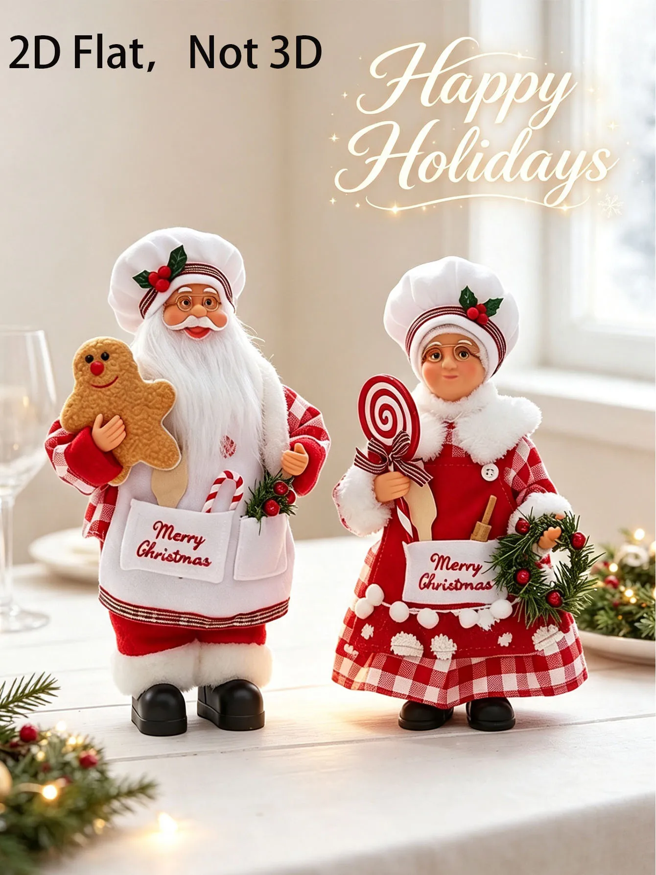 2-teiliges Set Weihnachtsfiguren Koch-Santa und Frau Claus, Holzfiguren Koch-Santa Claus – Detail 2