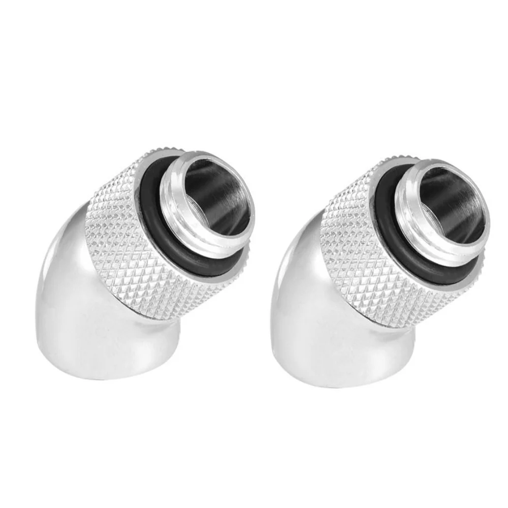 

2 шт. Прочные угловые фитинги-адаптеры G1/4, серебристые, поворотные, удлинительные, для систем водяного охлаждения ПК