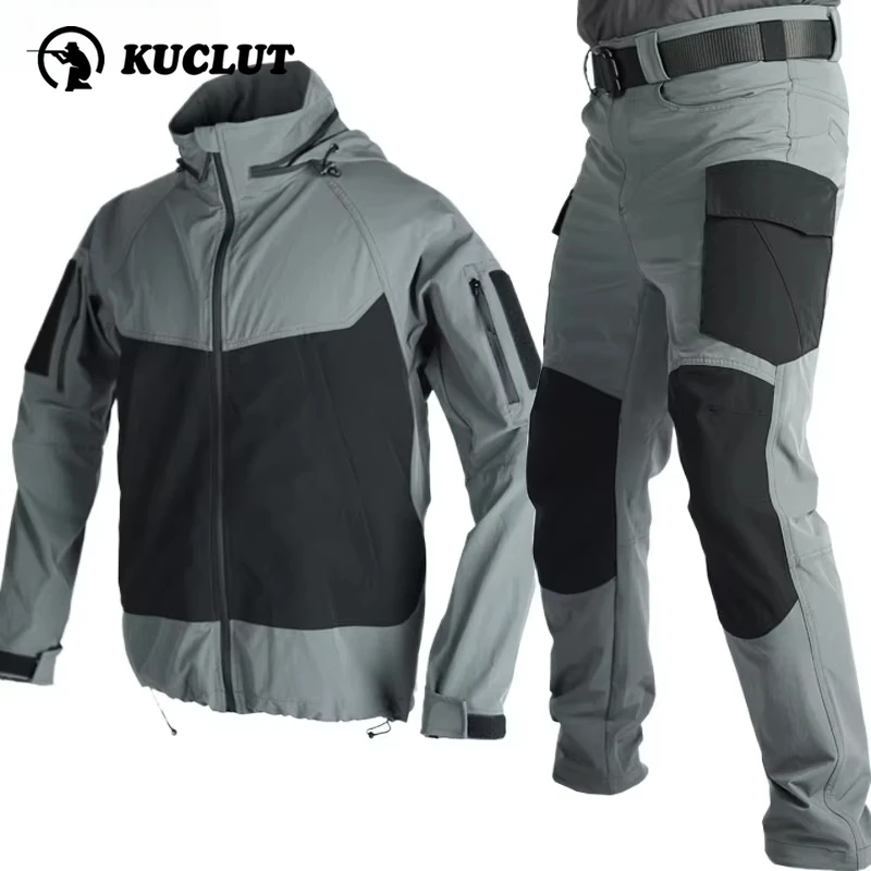 Quick Drying Thin Windbreaker Suit Breathable Wear-resistant Work Uniform Set Soft Shell Charge Jacket+Tactical Trousers 2-piece