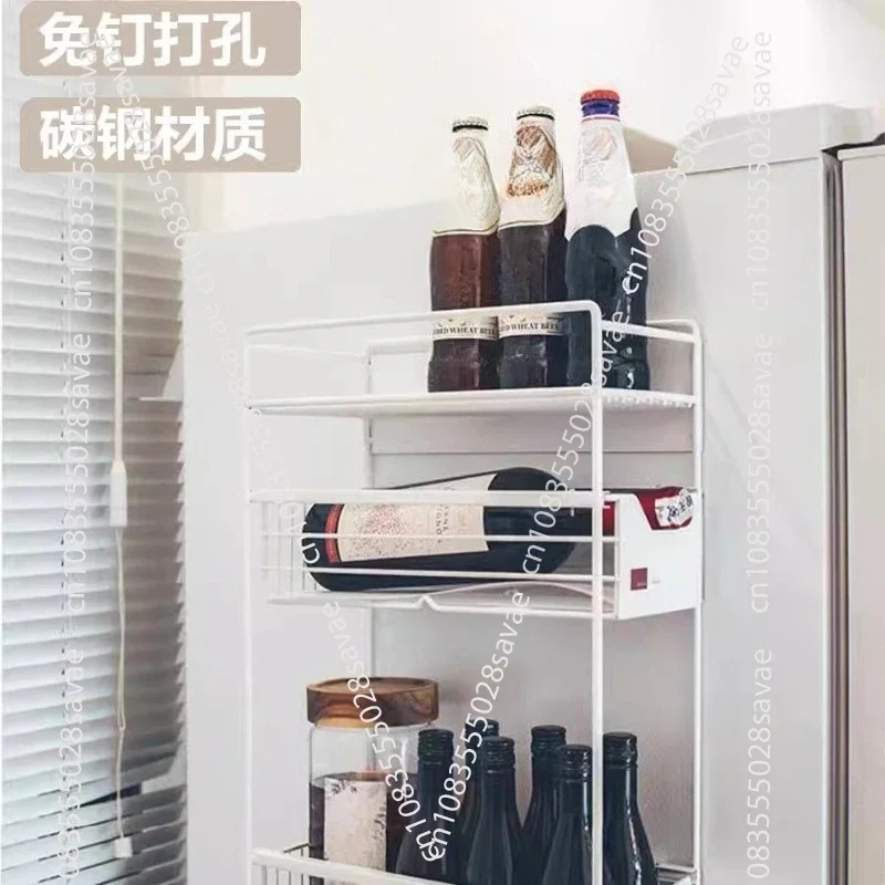 Refrigerator Side-mounted Magnetic Shelves, Multi-layer Non-perforated Household Magnet Side Racks, Sundries Storage Racks