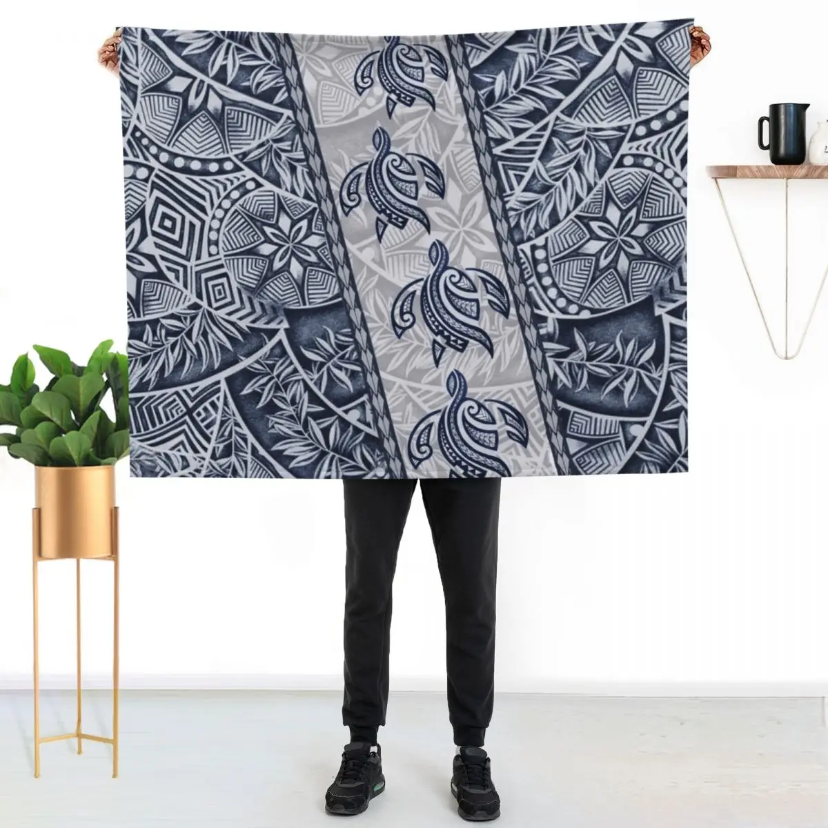 Ocean Blue Honu Tapa Fusion Throw Blanket Plaid on the sofa Hairy Vintage Custom Beautifuls Bed covers Blankets
