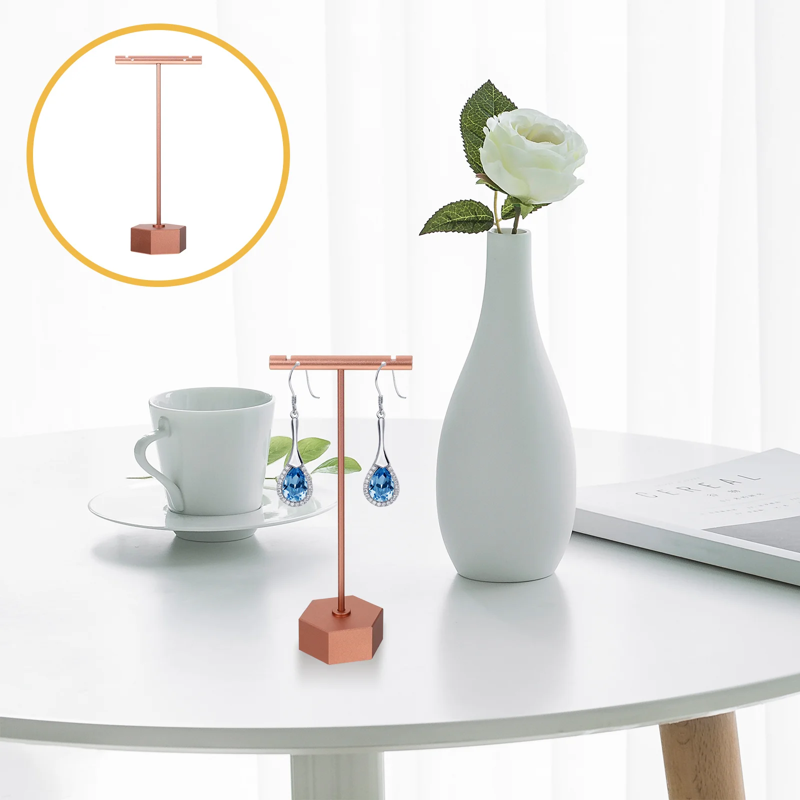 

Chic Rose Gold L Necklace Jewelry Display Rack Stylish Storage Stand Exquisite Workmanship T-Shaped Shelf