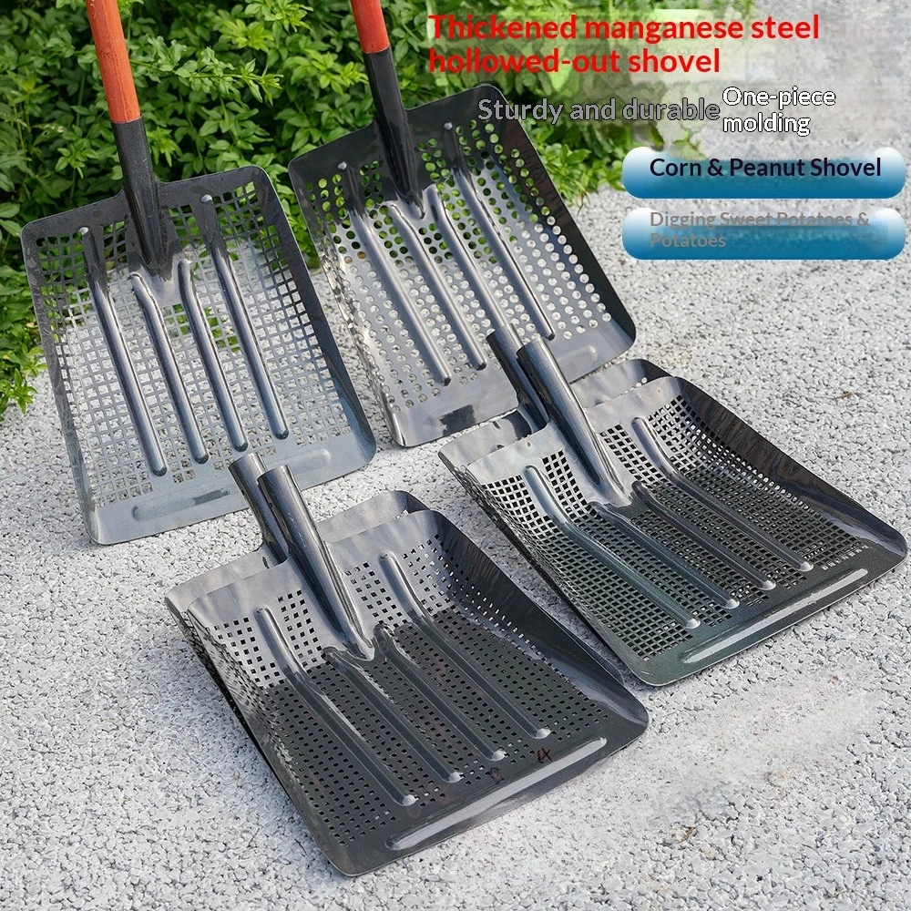 Thickened Hollow out Steel Shovel Farm Use Manganese Steel Specialized Spade with Drain Hole Durable Gardening Tool