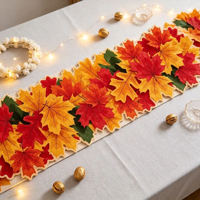 Autumn Maple Leaf Table Runner Thanksgiving Harvest Festival Supplies Dining Table Mat For Party Layout Decor
