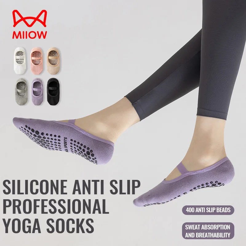 Miiow meias de yoga sem costas silicone antiderrapante pilates meia aperto no-show ballet dança meia algodão profissional indoor fitness meias