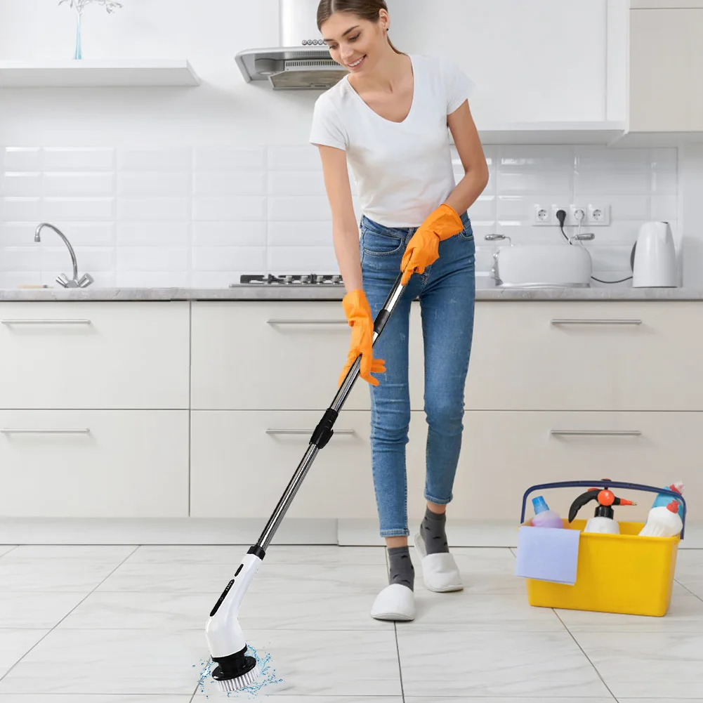 

Электрическая щетка для чистки со сменными насадками Беспроводная вращающаяся скруббер Ручная щетка для мытья полов Многофункциональный гаджет для чистки