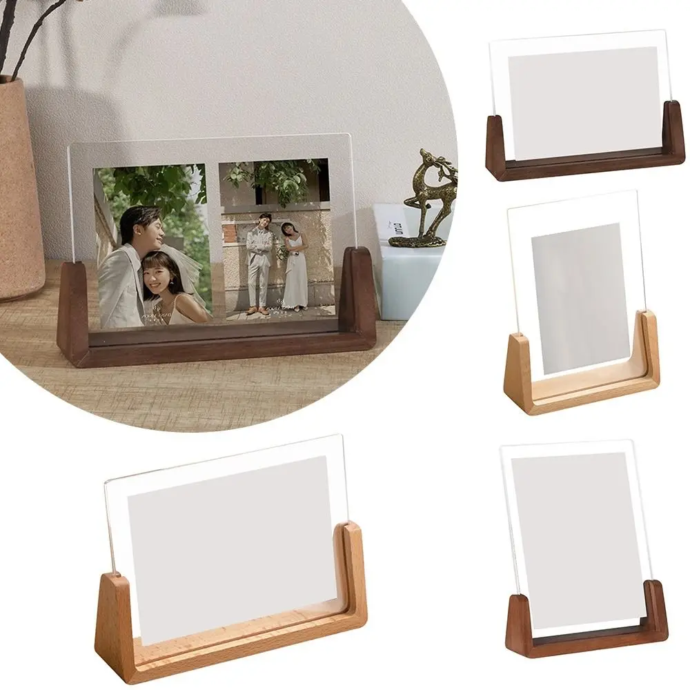 Display Rack Acrylic Photo Frame U Shape Transparent Wood Pictures Frame Walnut/Beech Creative Photo Holder