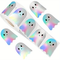 500pcs/1roll Halloween Boo Ghost Stickers Laser Holographic Waterproof Envelopes Journals Party Supplies Halloween Decorations