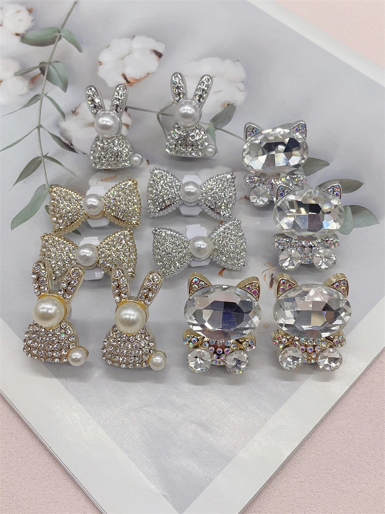 2PCS Schleife-knoten Schnürsenkel Charms Zubehör Bling Strass Katze Schnürsenkel Schnallen DIY Dekorationen Abnehmbare Kaninchen Schuh Clips – Detail 1