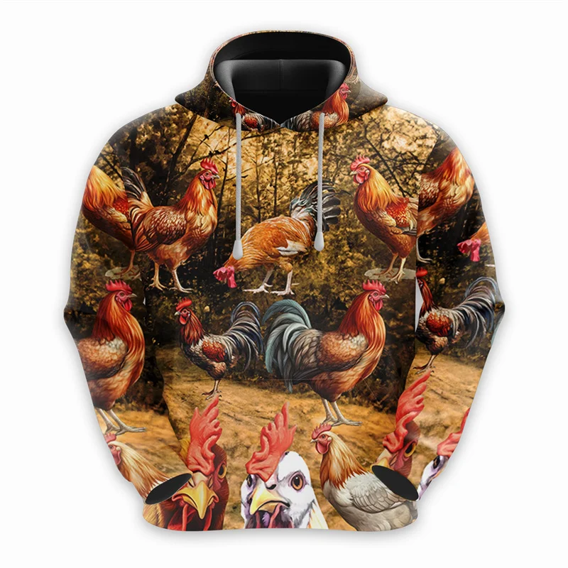 Chicken Animal Pattern Hoodie For Men Funny 3D Printed Long Sleeves Autumn Casual Hoodies Oversized Sweatshirts Pullover Tops