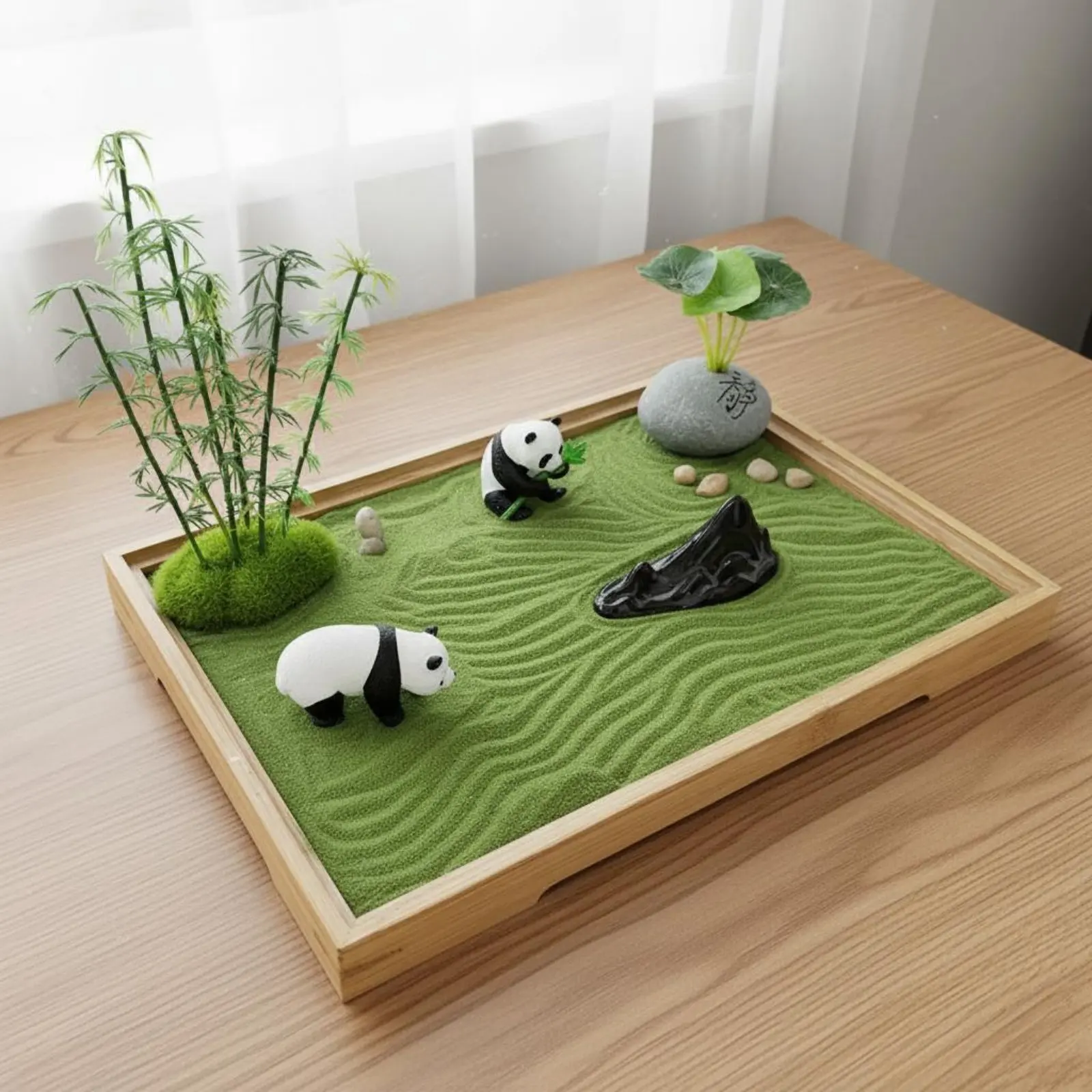 

Panda Sand Tray Decor Customizable Rabbit Creature Sand Table Miniature Desk Landscape Relaxing Meditation Tray Garden