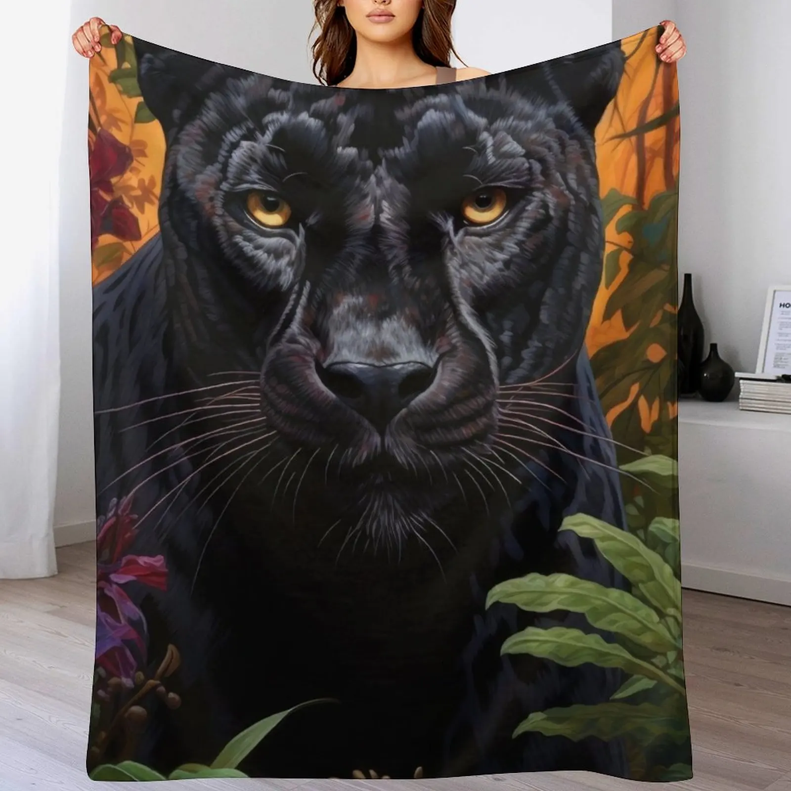 Black Panther in Jungle Throw Blanket All Season Lightweight Soft Blanket for Bed